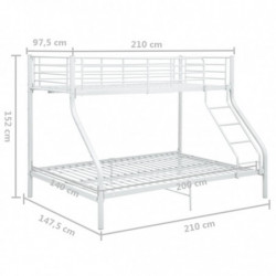 Etagenbettgestell Weiß Metall 140x200 cm/90x200 cm