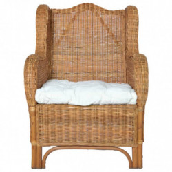 Sessel mit Kissen Hellbraun Natur-Rattan und Leinen