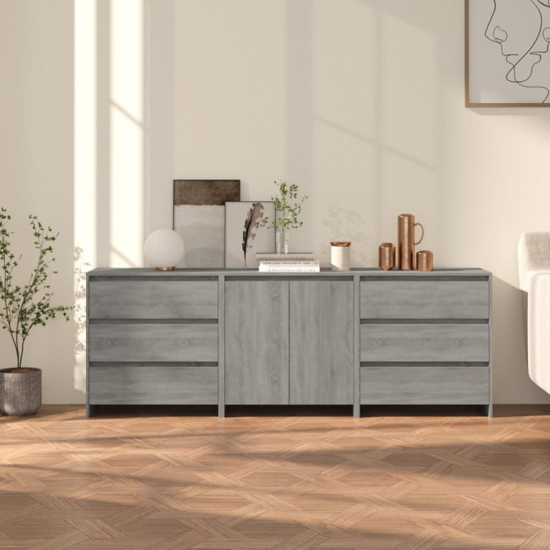 3-tlg. Sideboard Grau Sonoma Holzwerkstoff