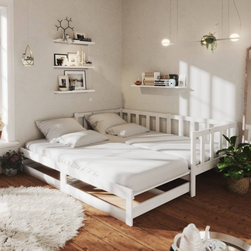 Ausziehbares Tagesbett 2x(90x200) cm Weiß Massivholz Kiefer