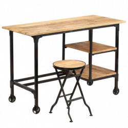 Schreibtisch mit Klapphocker Mangoholz Massiv 115x50x76 cm