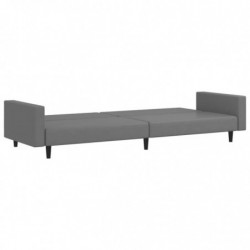 Schlafsofa 2-Sitzer mit Fußhocker Grau Kunstleder