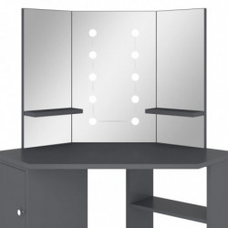 Eck-Schminktisch mit LED Grau 111x54x141,5 cm