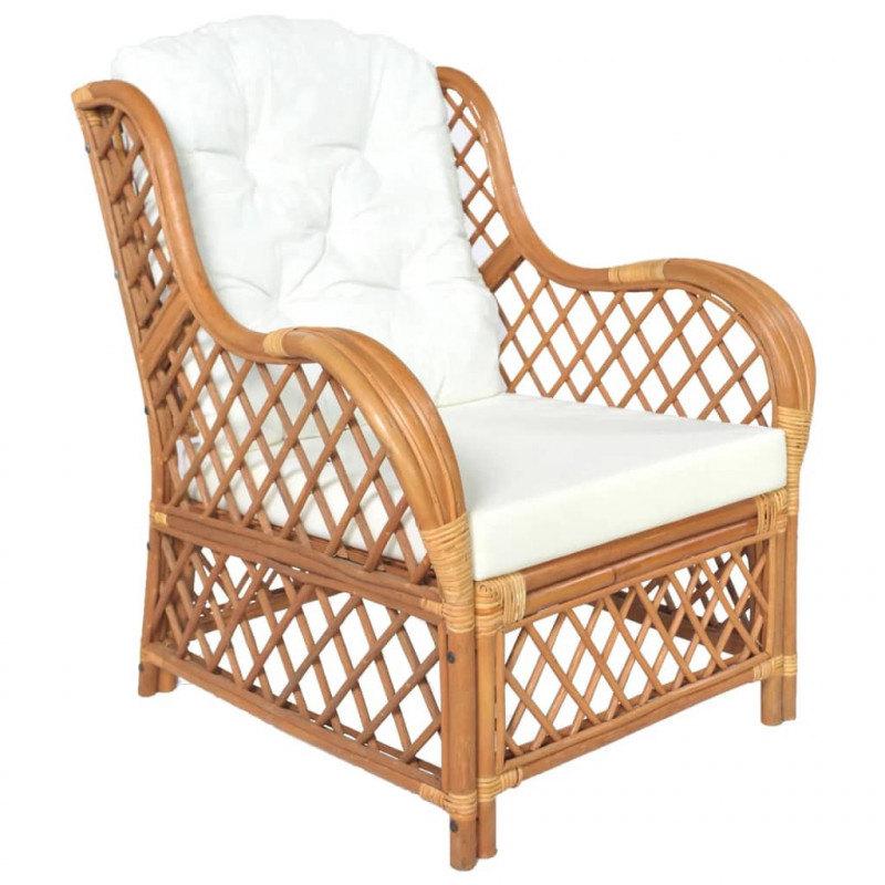 Sessel mit Kissen Hellbraun Natur-Rattan und Leinen