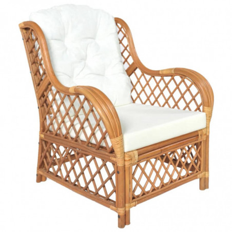 Sessel mit Kissen Hellbraun Natur-Rattan und Leinen