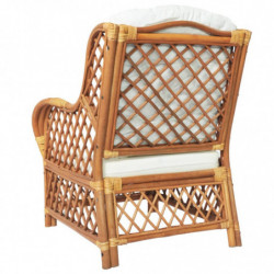 Sessel mit Kissen Hellbraun Natur-Rattan und Leinen