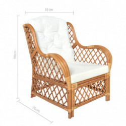 Sessel mit Kissen Hellbraun Natur-Rattan und Leinen