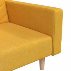 Schlafsofa 2-Sitzer mit 2 Kissen Gelb Stoff