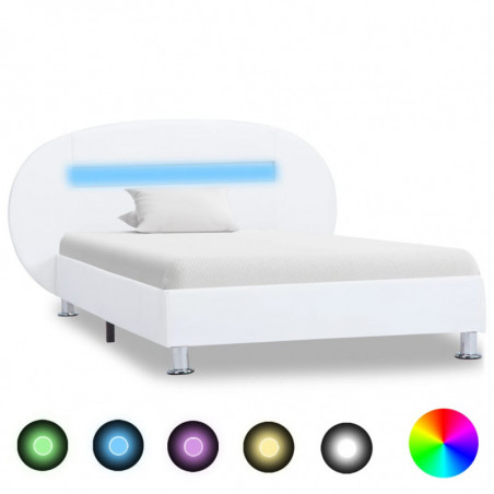 Bettgestell mit LED Weiß Kunstleder 90x200 cm