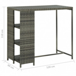 Bartisch mit Regal Grau 120x60x110 cm Poly Rattan