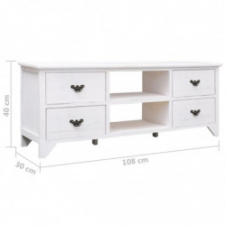 TV-Schrank Antik-Weiß 108x30x40 cm Massivholz Paulownia