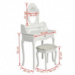 Schminktisch mit Spiegel und Hocker Weiß