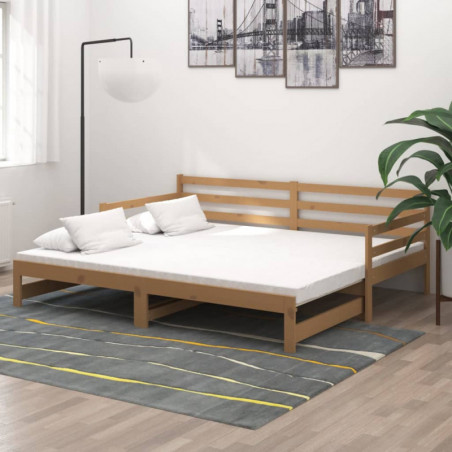 Tagesbett Ausziehbar Honigbraun Massivholz Kiefer 2x(90x200) cm