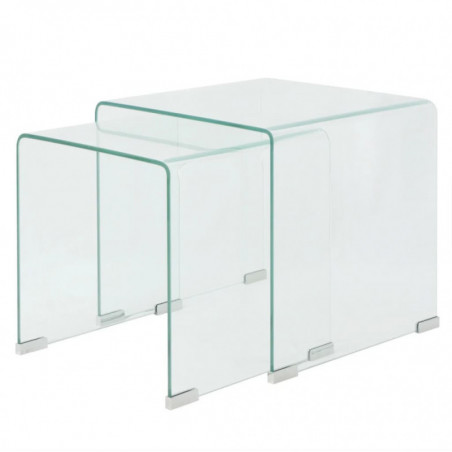 Zweiteiliges Satztisch-Set aus gehärtetem Glas Transparent