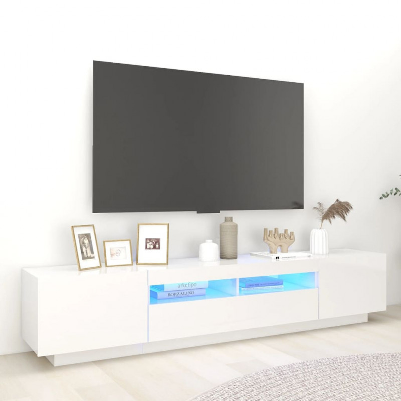 TV-Schrank mit LED-Leuchten Hochglanz-Weiß 200x35x40 cm