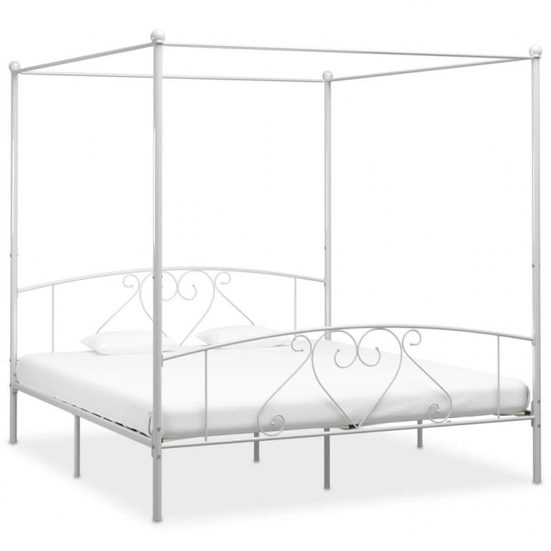 Himmelbett-Gestell Weiß Metall 200 x 200 cm