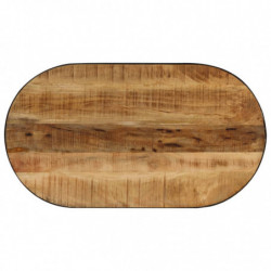 Couchtisch Oval Raues Mango-Massivholz und Stahl 100 cm