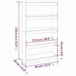 Bücherregal Raumteiler Grau 80x30x135,5 cm Massivholz Kiefer