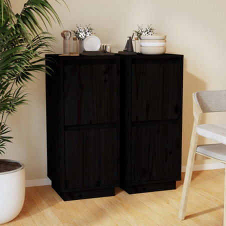 Sideboards 2 Stk. Schwarz 31,5x34x75 cm Massivholz Kiefer