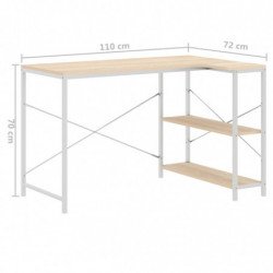 Computertisch Weiß und Eiche-Optik 110x72x70 cm Spanplatte