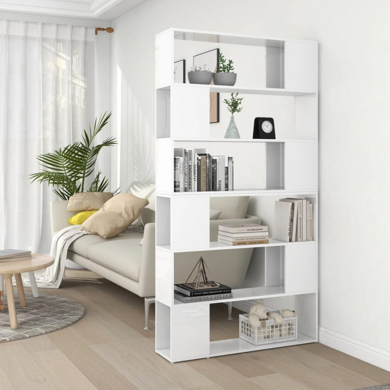 Bücherregal Raumteiler Hochglanz-Weiß 100x24x188 cm