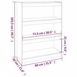 Bücherregal Raumteiler Schwarz 80x30x103,5 cm Massivholz Kiefer