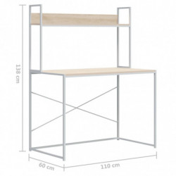 Computertisch Weiß und Eiche-Optik 110x60x138 cm Spanplatte