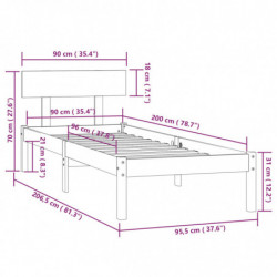 Massivholzbett Schwarz Kiefer 90x200 cm