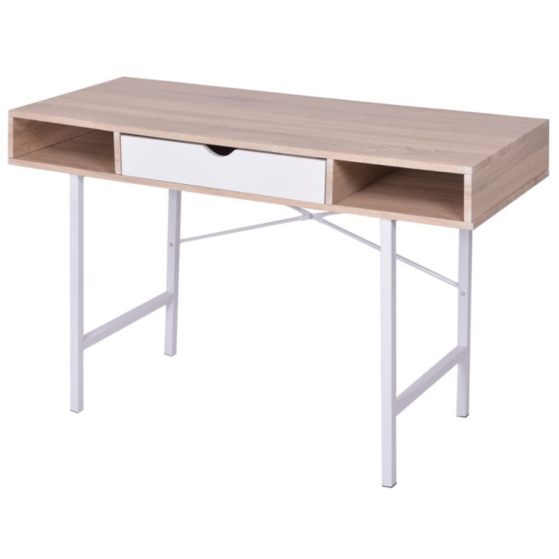 Schreibtisch mit 1 Schublade Eiche und Weiß