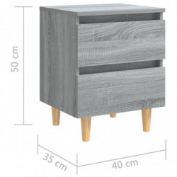 Nachttisch mit Massivholz-Beinen 2 Stk. Grau Sonoma 40x35x50cm