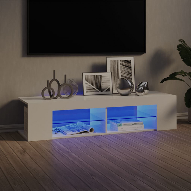 TV-Schrank mit LED-Leuchten Hochglanz-Weiß 135x39x30 cm