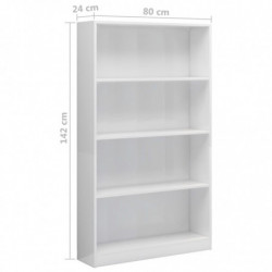 Bücherregal 4 Fächer Hochglanz-Weiß 80 x 24 x 142 cm Spanplatte