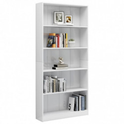 Bücherregal 5 Fächer Hochglanz-Weiß 80 x 24 x 175 cm Spanplatte