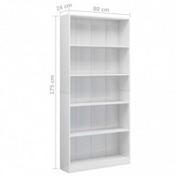 Bücherregal 5 Fächer Hochglanz-Weiß 80 x 24 x 175 cm Spanplatte