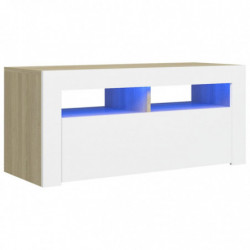 TV-Schrank mit LED-Leuchten Weiß Sonoma-Eiche 90x35x40 cm