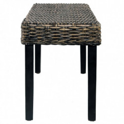 Sitzbank 110 cm Schwarz Natur Kubu-Rattan und Massivholz Mango