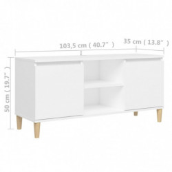 TV-Schrank mit Massivholz-Beinen Weiß 103,5x35x50 cm