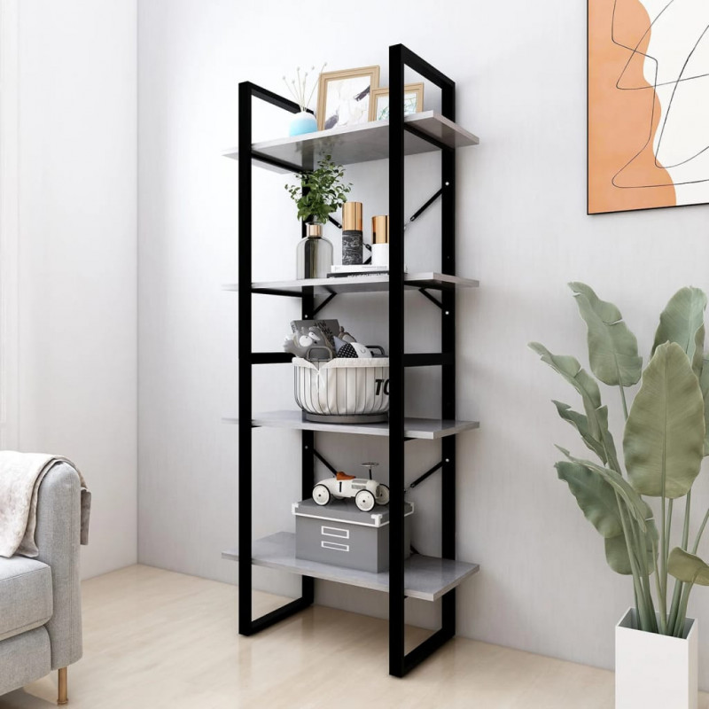 Bücherregal 4 Fächer Betongrau 60x30x140 cm Spanplatte