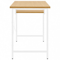 Computertisch Weiß und Eiche Hell 105x55x72 cm MDF und Metall