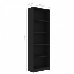 Bücherregal 5 Fächer Schwarz 60 x 24 x 175 cm Spanplatte