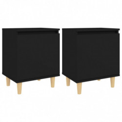 Nachttische mit Massivholz-Beinen 2 Stk. Schwarz 40x30x50 cm