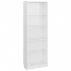 Bücherregal 5 Fächer Hochglanz-Weiß 60 x 24 x 175 cm Spanplatte