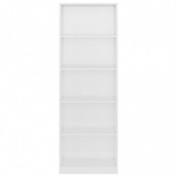 Bücherregal 5 Fächer Hochglanz-Weiß 60 x 24 x 175 cm Spanplatte