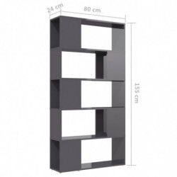 Bücherregal Raumteiler Hochglanz-Grau 80x24x155cm Spanplatte