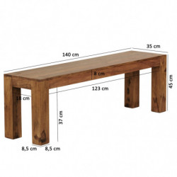 Esszimmer Sitzbank MUMBAI Massiv-Holz Sheesham 140 x 45 x 35 cm Holz-Bank Natur-Produkt Küchenbank im Landhaus-Stil