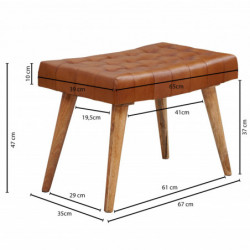 Sitzhocker 67x47x39 cm Mango Massivholz / Echtleder Chesterfield-Design
