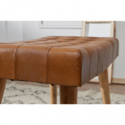 Sitzhocker 67x47x39 cm Mango Massivholz / Echtleder Chesterfield-Design