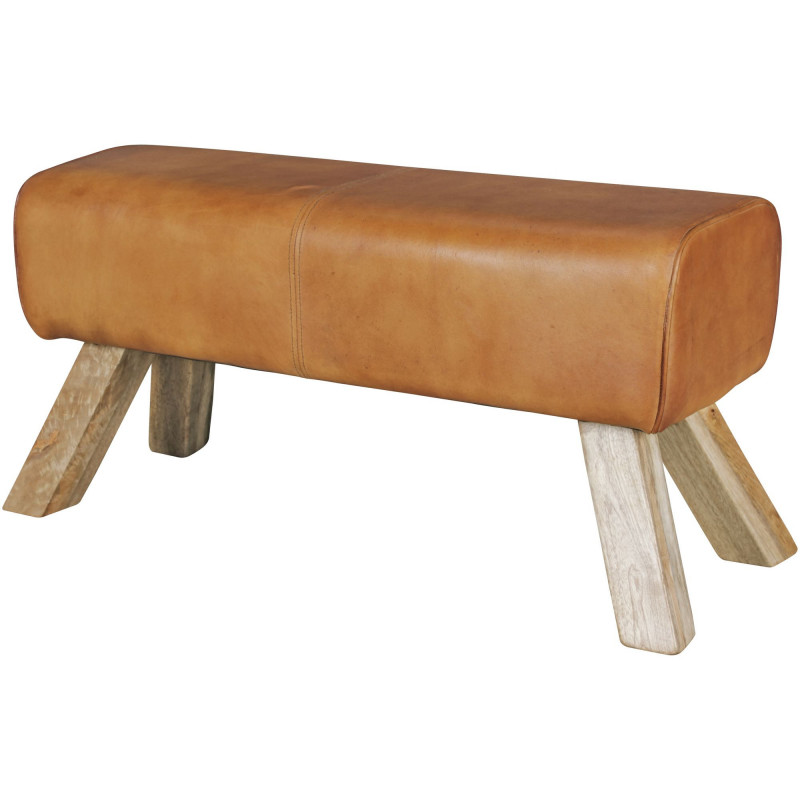 Design Sitzhocker WL5.105 Holz 90x30x43 cm Leder Modern Springbock