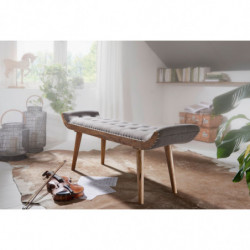 Sitzbank Stoff / Massivholz Bank Grau 125x51x38 cm Chesterfield-Design