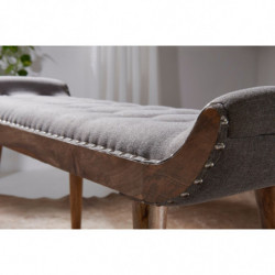 Sitzbank Stoff / Massivholz Bank Grau 125x51x38 cm Chesterfield-Design